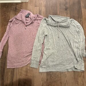 Cozy Funnel Neck Women's Sweater - Pink and Gray